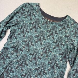 Weird Fish Womens Teal Deer Forest Print Empire‎ Waist Tunic Dress Size 14